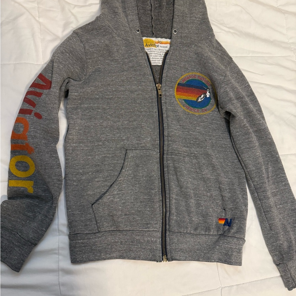 Aviator Nation Gray Hoodie with Yellow and Orange Accents
